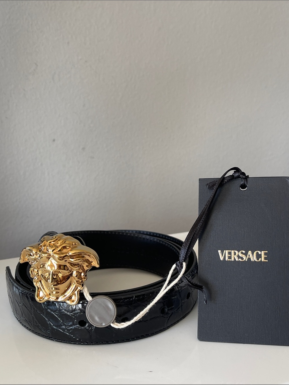 Versace La Medusa crocodile-embossed leather belt 100